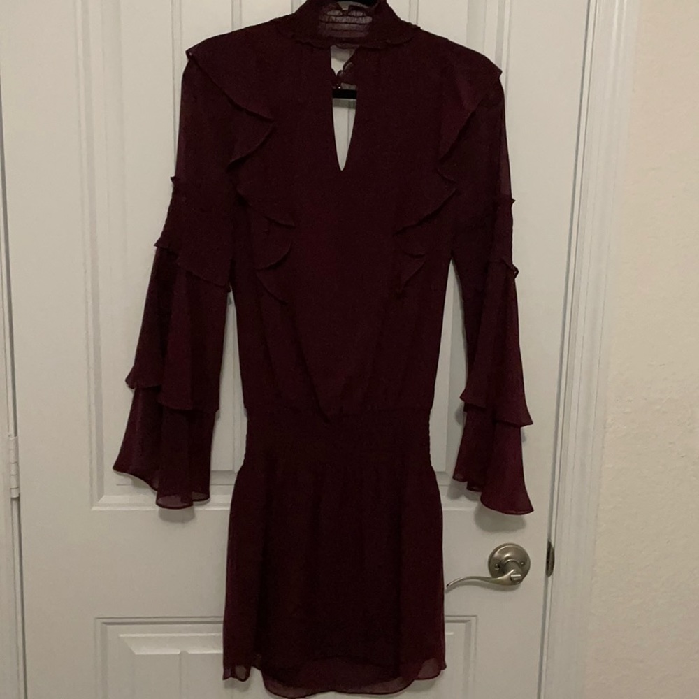 Parker mock neck dress with cinched waist.